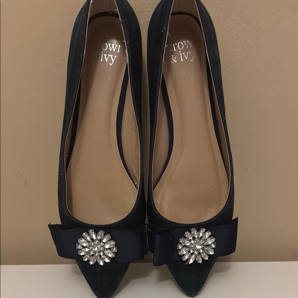 Crown & Ivy Black Heels with Crystal Bow